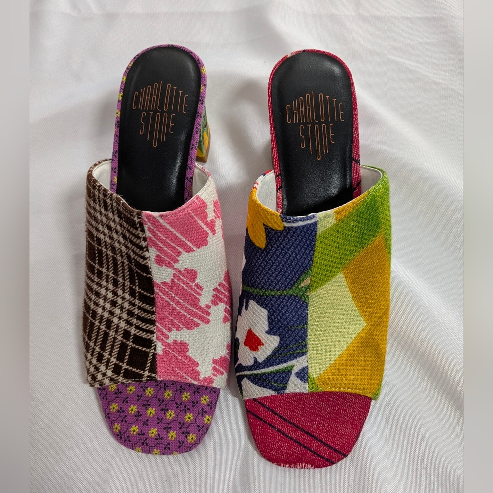 Charlotte Stone Patchwork Slide Sandals - Multico… - image 1
